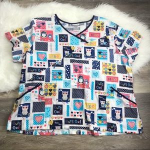 Cute owls Nurses Scrub top size 3X